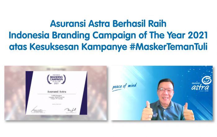 Chief Marketing Officer – Retail Business Asuransi Astra , Gunawan Salim menerima penghargaan Indonesia Branding Campaign of The Year 2021 secara virtual untuk kampanye sosial #MaskerTemanTuli